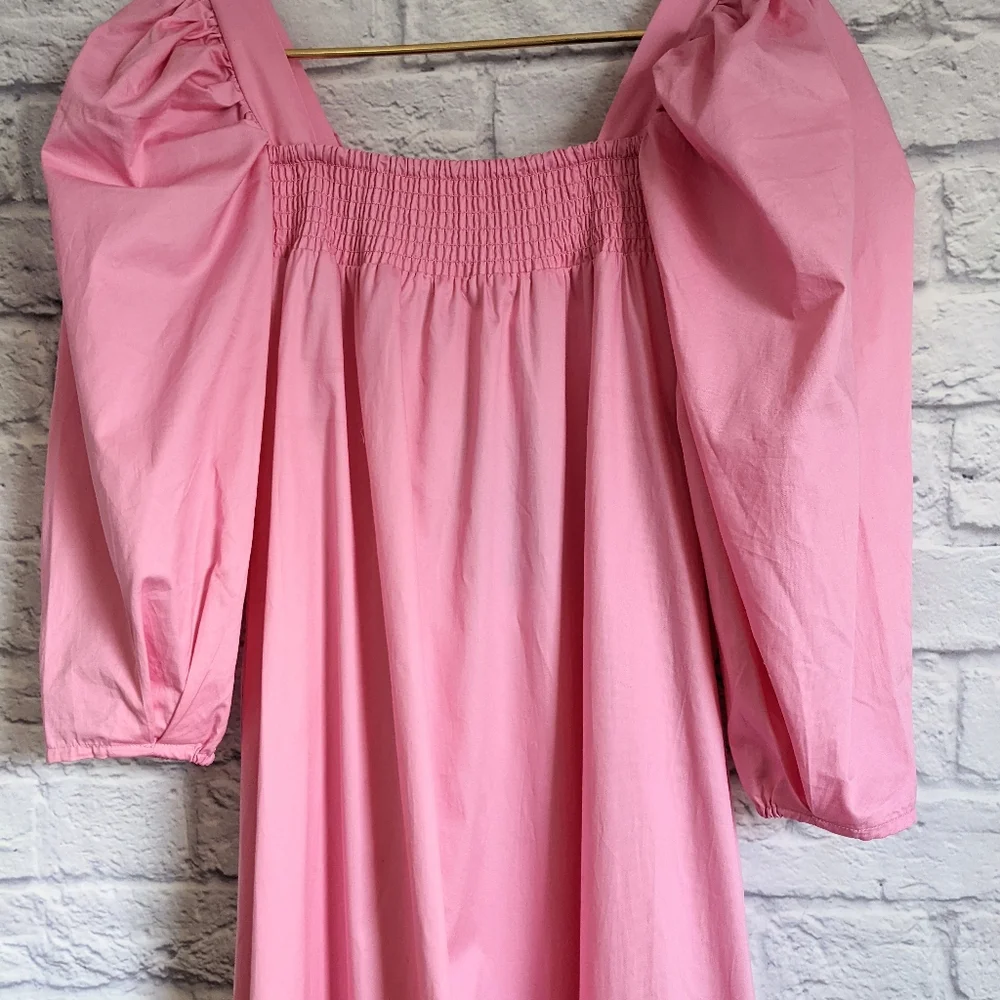 H&M Pink Puff Sleeve Voluminous Midi Dress XS Blogger Favorite NEW - Picture 12 of 14